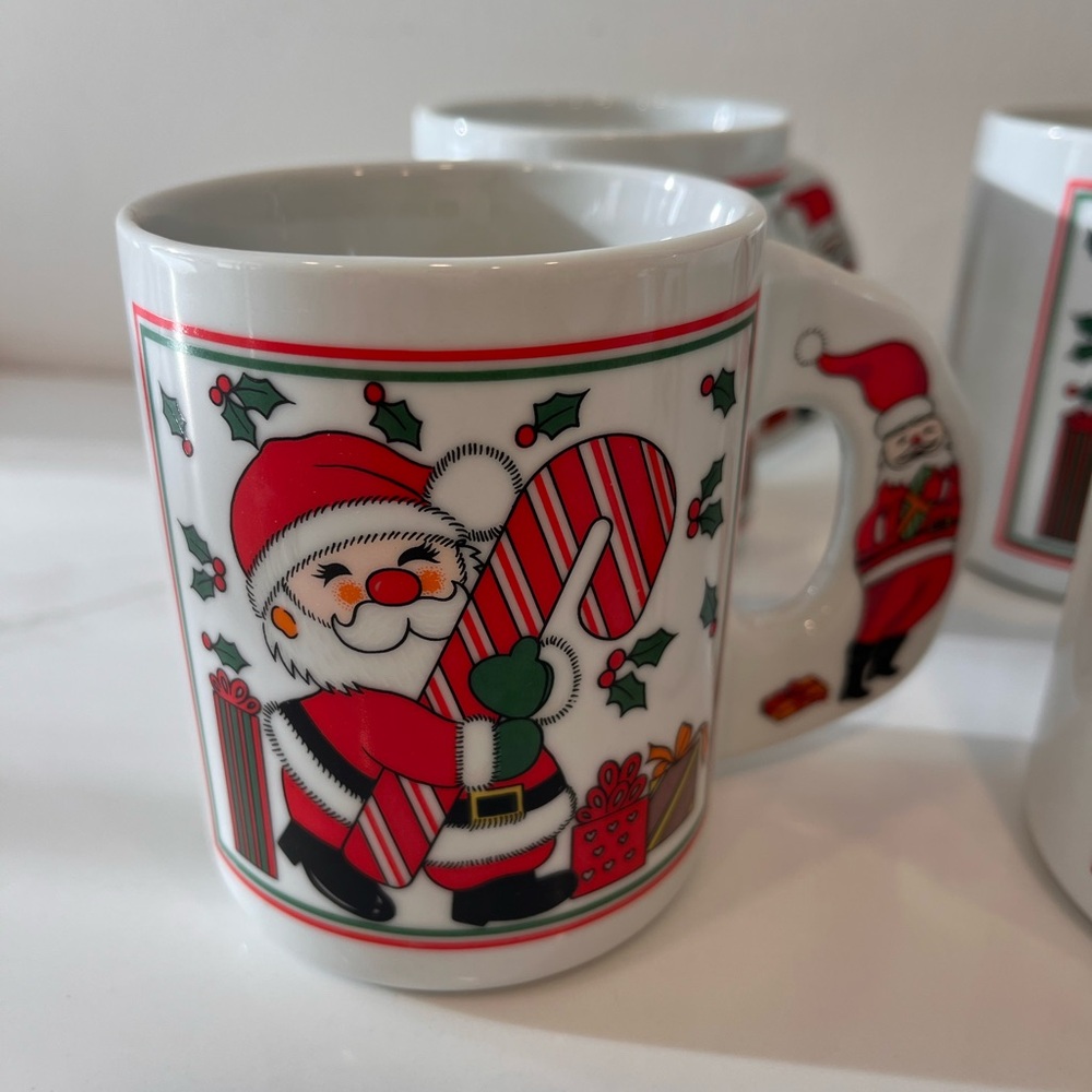 Vintage Nancy Pew 90s Festive Santa Claus Mugs - White and Red (Set of 6)